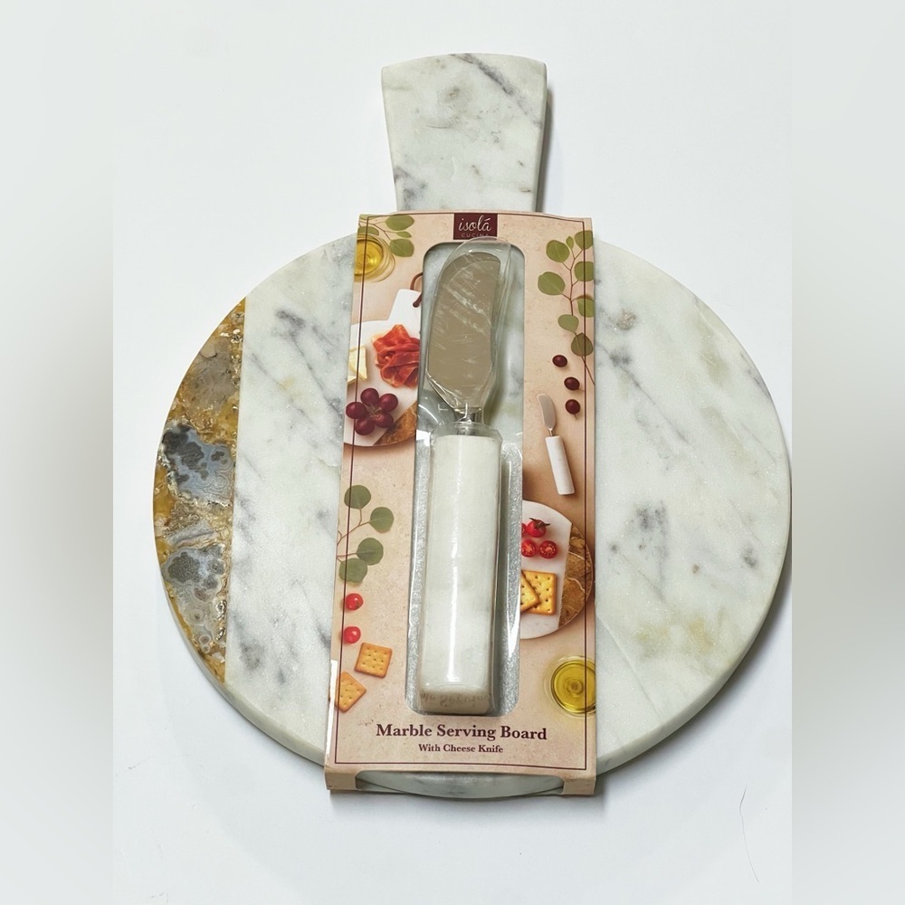 New Isola White Gray Marble Serving Board Cheese Knife Set BPA Free medium size